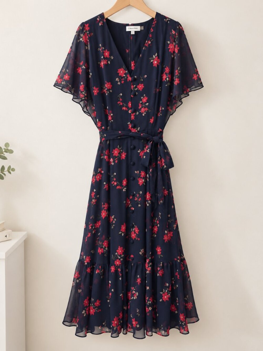 NWOT Calvin Klein Navy Floral Wrap Dress Size 4